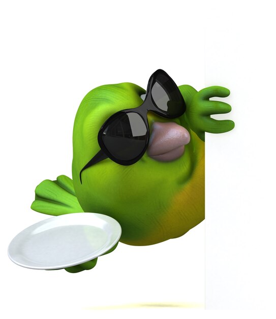 Fun green bird - 3D Illustration