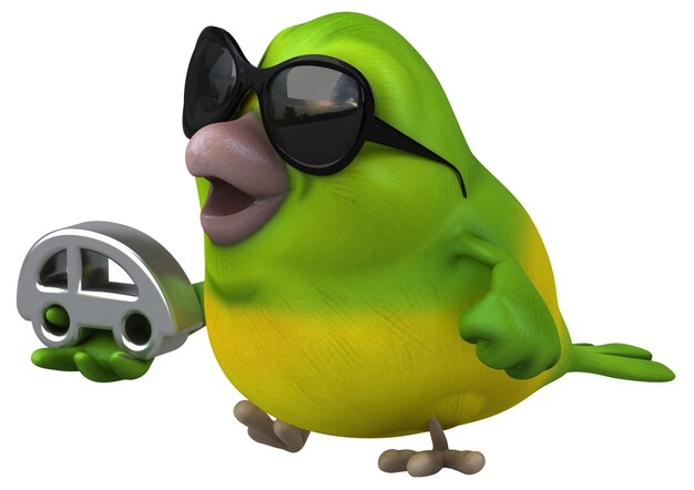 Fun green bird - 3D Illustration