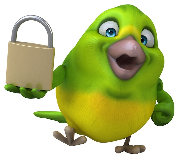 Fun green bird - 3D Illustration