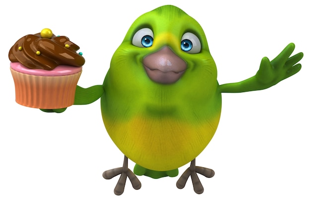 Fun green bird - 3D Illustration