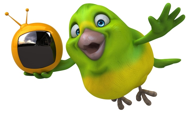 楽しい緑の鳥-3Dイラスト