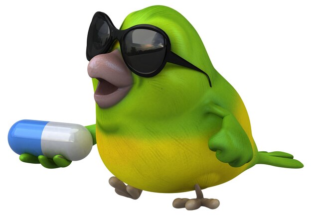 Fun green bird - 3D Illustration