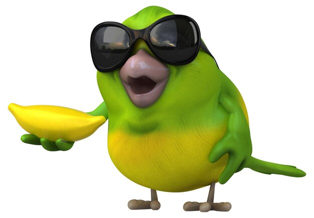 Fun green bird - 3D Illustration