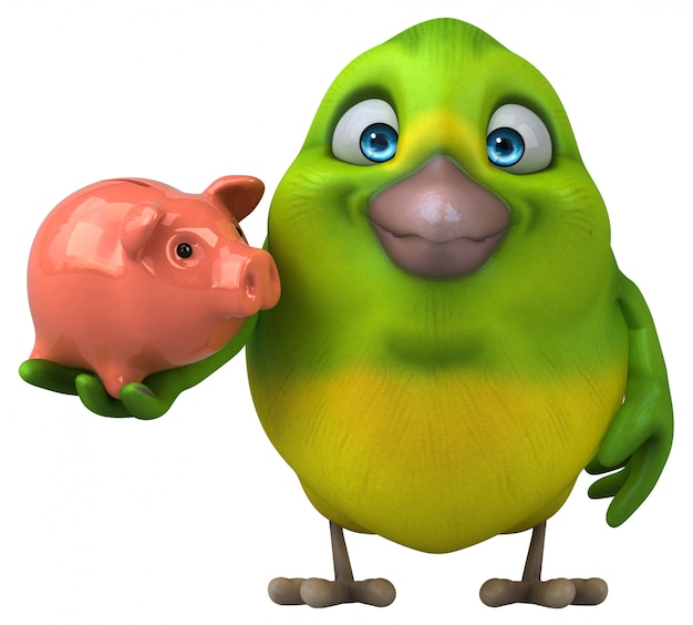 Fun green bird 3D Illustration