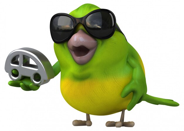 Fun green bird - 3D Illustration