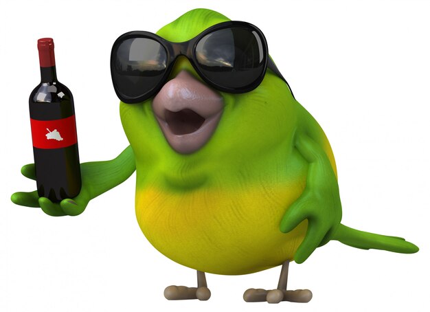 Fun green bird - 3D Illustration