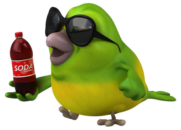 Fun green bird 3D Illustration