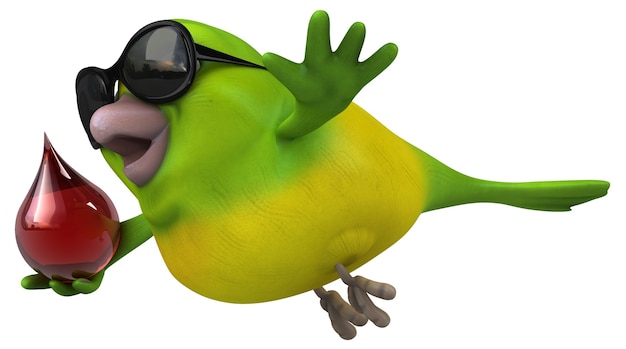 Fun green bird - 3D Illustration