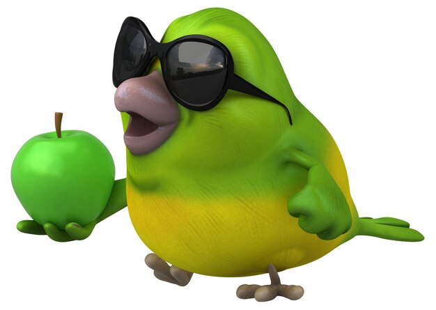 Fun green bird 3D Illustration