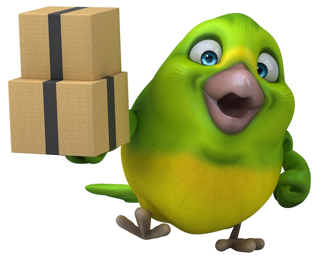 Fun green bird - 3D Illustration