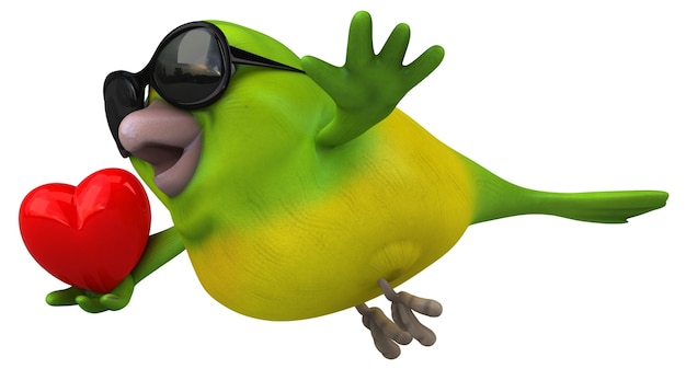 Fun green bird - 3D Illustration