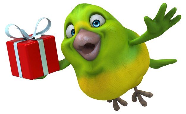 Fun green bird - 3D Illustration