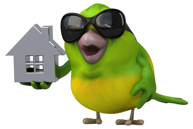 Забавная зеленая птица - 3D иллюстрации