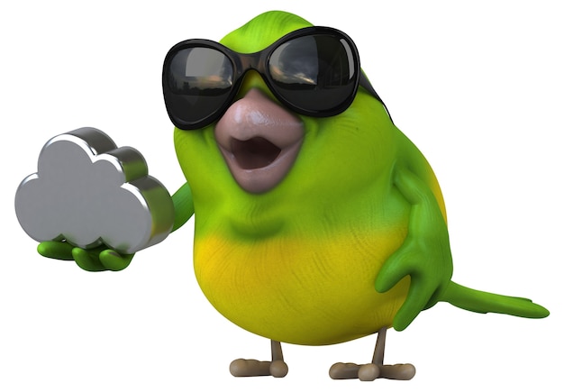 Fun green bird - 3D Illustration