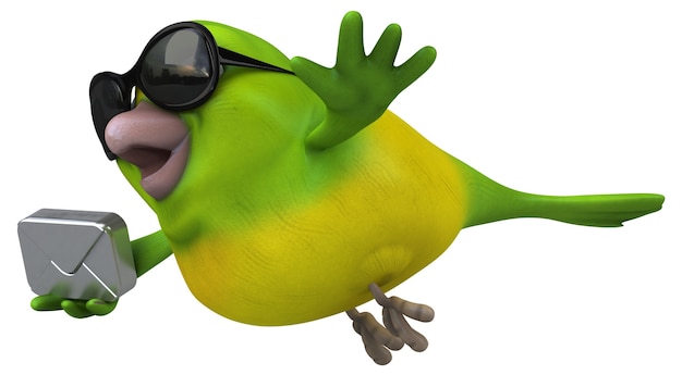 Fun green bird - 3D Illustration