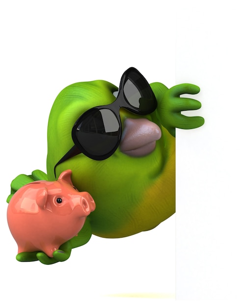 Fun green bird - 3D Illustration