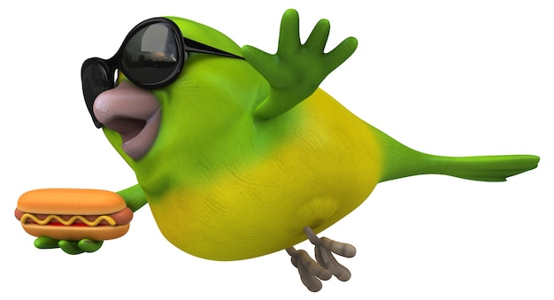 Забавная зеленая птица - 3D иллюстрации