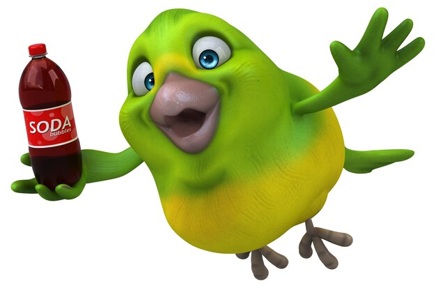 Fun green bird - 3D Illustration