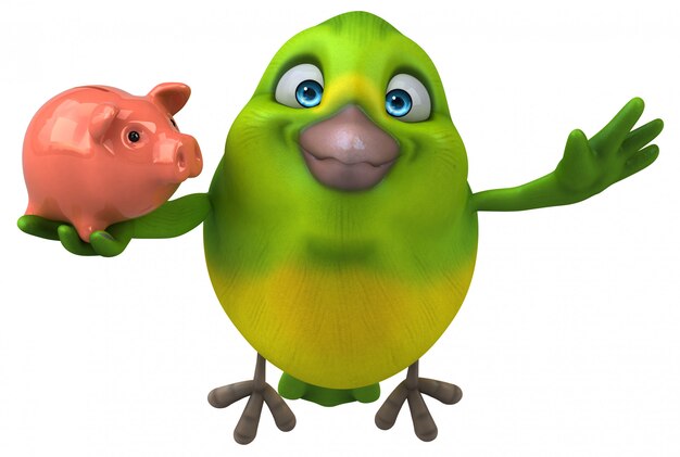 Fun green bird - 3D Illustration