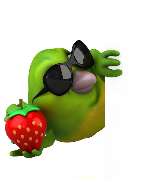 Fun green bird with strawberry