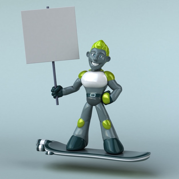 Fun green robot - 3D Illustration