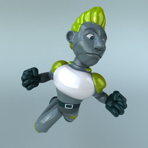 Забавный зеленый робот - 3D иллюстрации