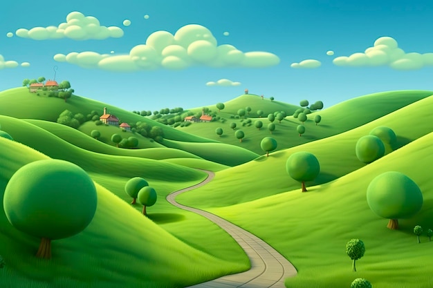 Foto fun and happy pixar rolling green hills un viaggio visivo ai generative