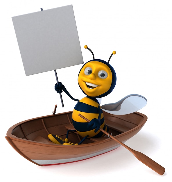 Fun illustrated bee in a boat holding a placard