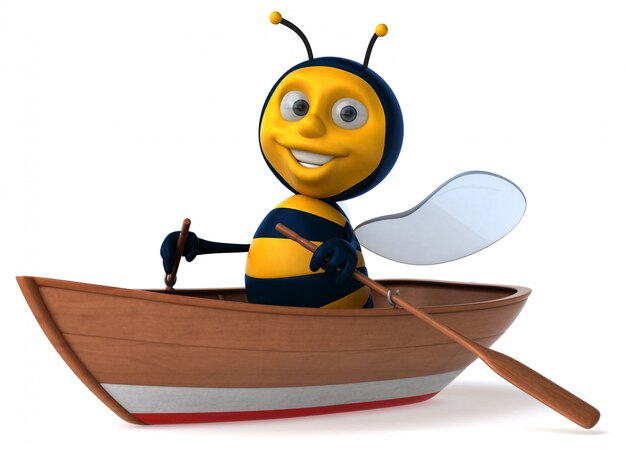 Fun illustrated bee in a boat rowing