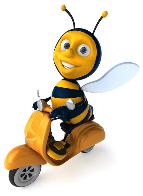 Fun illustrated bee riding a scooter