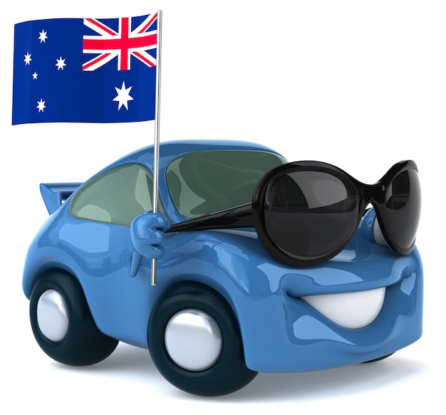 Fun illustrated car holding the flag of australia