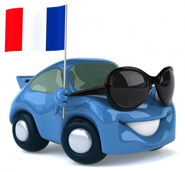 Fun illustrated car holding the flag of france