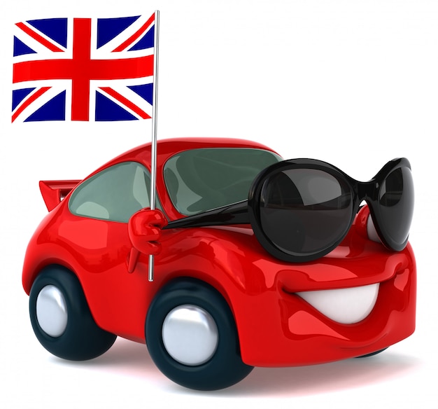 英国の旗を保持している楽しいイラスト付き車