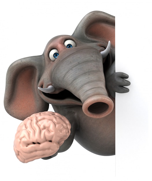 Fun illustrated elephant 3D holding a brain