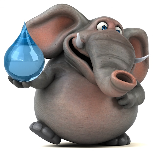 Fun illustrated elephant 3D holding a droplet