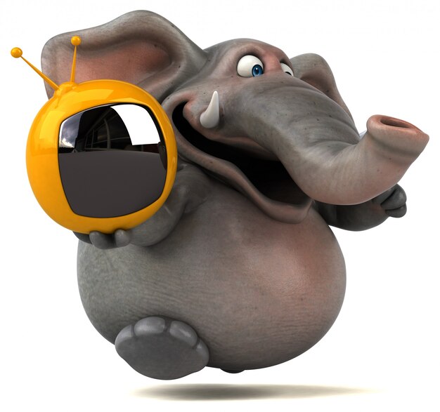 Fun illustrated elephant 3D holding a tv