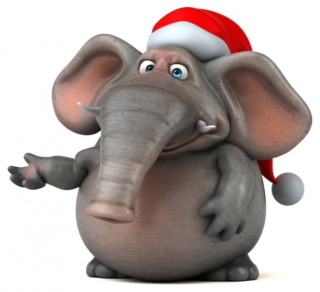 Fun illustrated elephant 3D with santa's hat