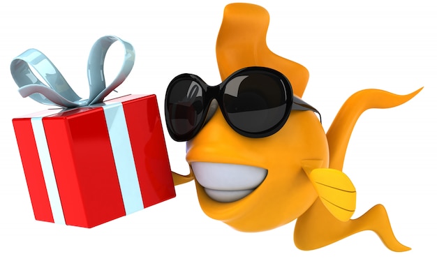 Photo fun illustrated fish holding a gift package