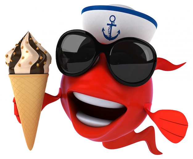 Foto pesce illustrato divertimento che tiene un gelato