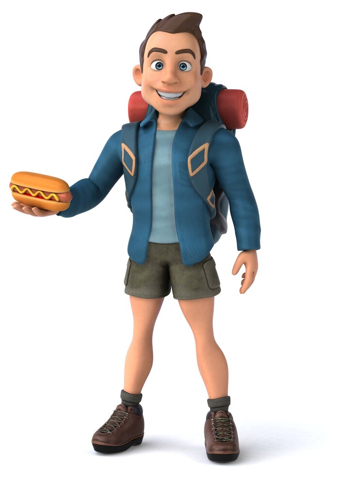 Photo fun illustration of a 3d cartoon backpacker