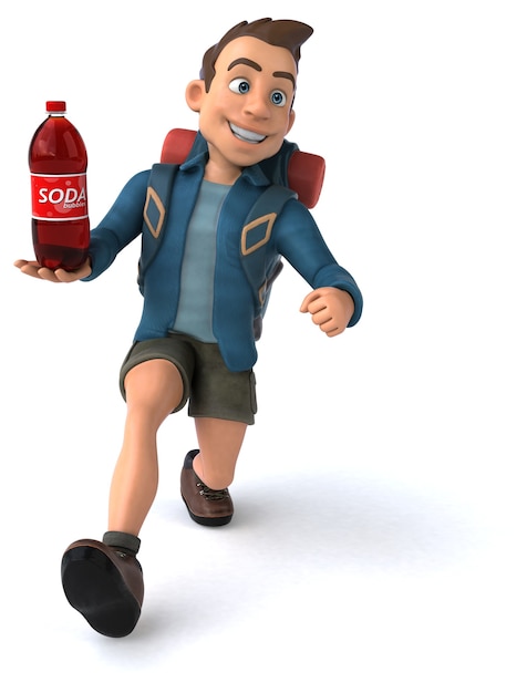 Fun illustration of a 3D cartoon backpacker