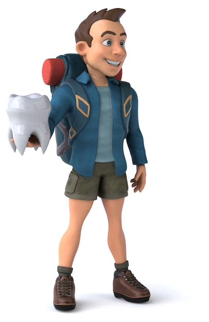 Fun illustration of a 3D cartoon backpacker