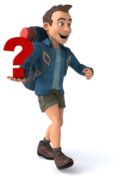 Fun illustration of a 3D cartoon backpacker