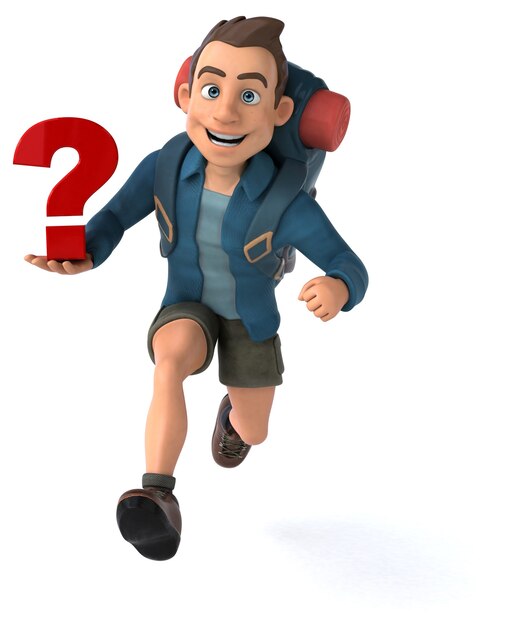 Fun illustration of a 3D cartoon backpacker