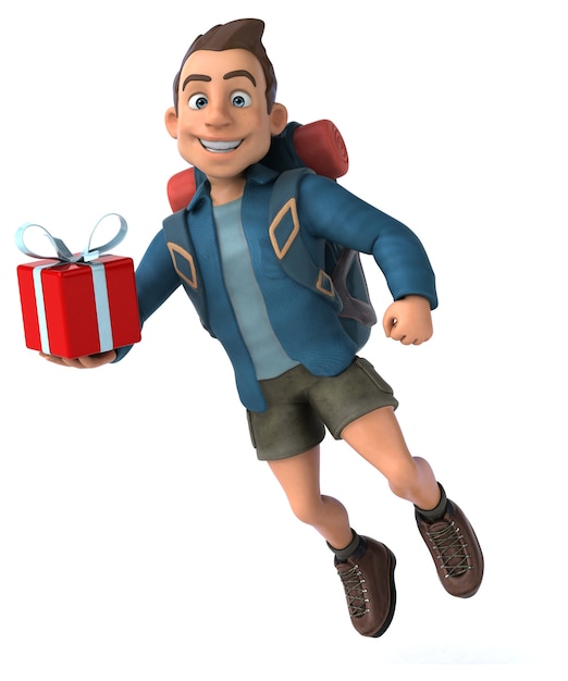 Fun illustration of a 3D cartoon backpacker