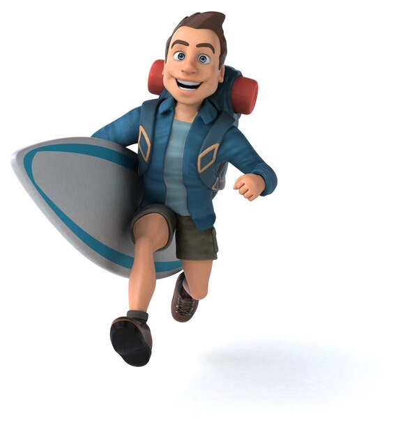 Fun illustration of a 3D cartoon backpacker