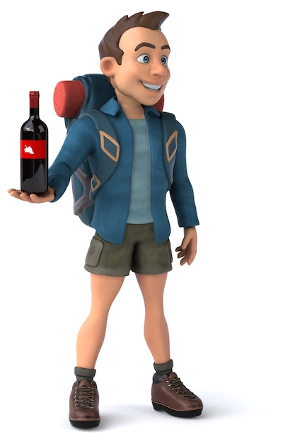 Fun illustration of a 3D cartoon backpacker