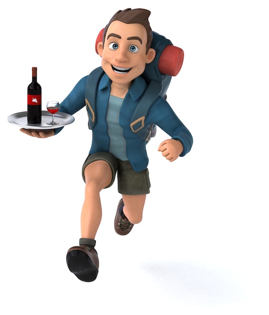 Fun illustration of a 3D cartoon backpacker