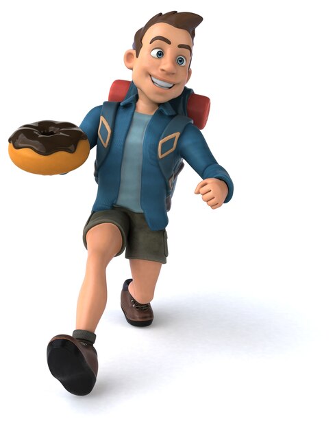 Fun illustration of a 3D cartoon backpacker