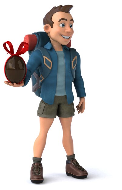 Fun illustration of a 3D cartoon backpacker